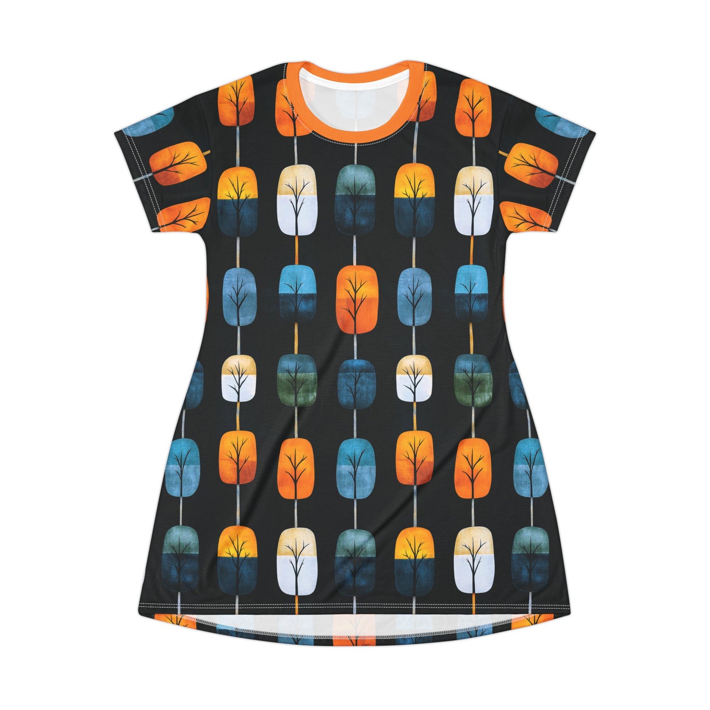 "Skyroot Grove", T-Shirt Dress (Flame Orange Collar)