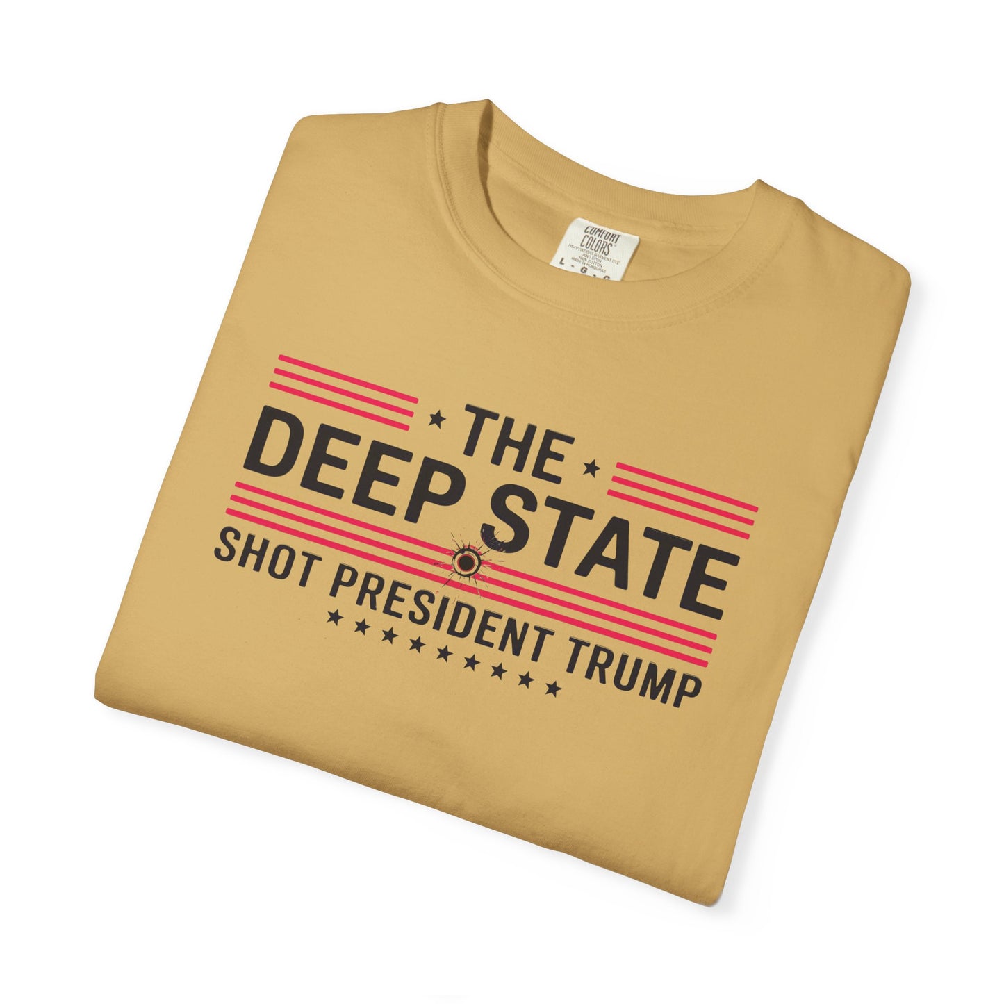 "The Deep State Shot President Trump" #02, Unisex White T-shirt