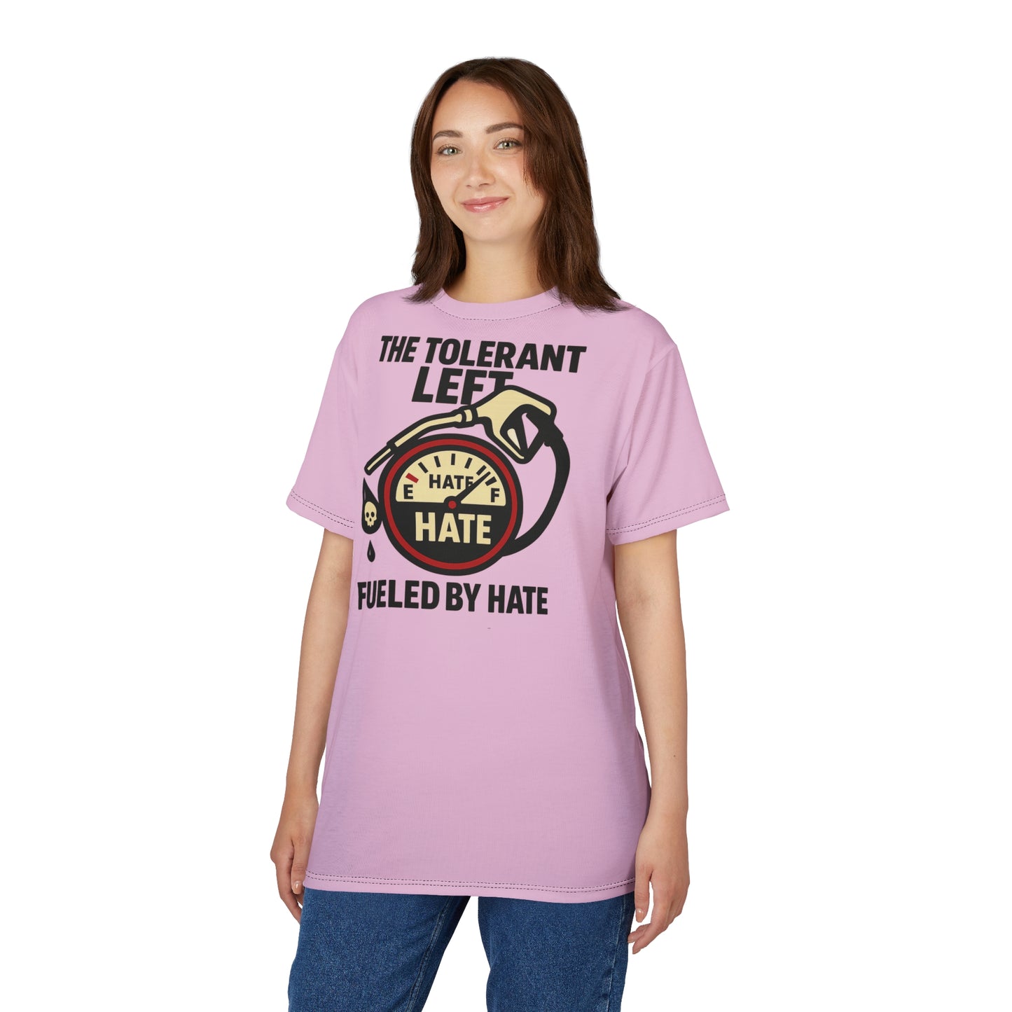 "The Tolerant Left", Unisex T-shirt (Abbey Veil Pink)
