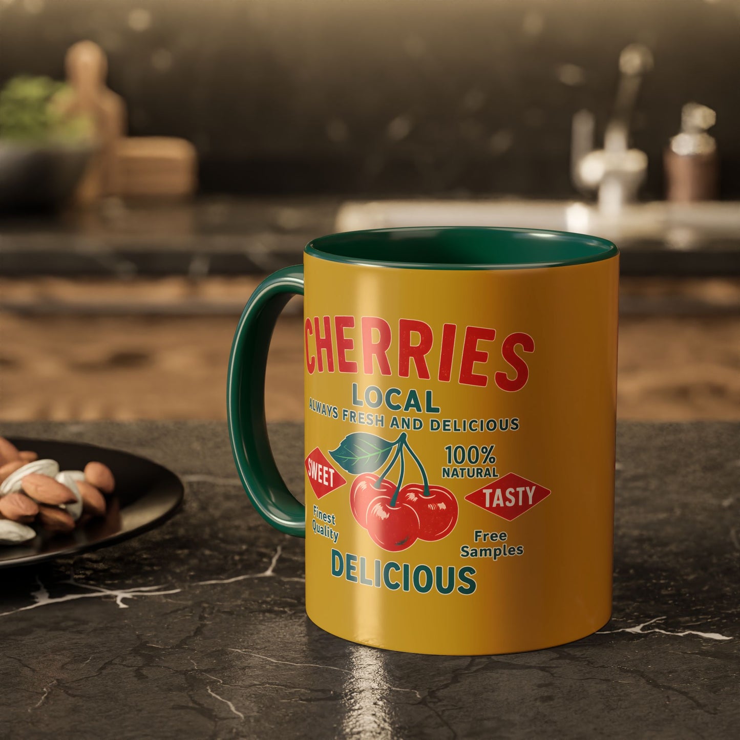"Delicious Cherries", Colorful Mugs (11oz, 15oz) (Forgelight Gold)