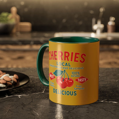 "Delicious Cherries", Colorful Mugs (11oz, 15oz) (Forgelight Gold)
