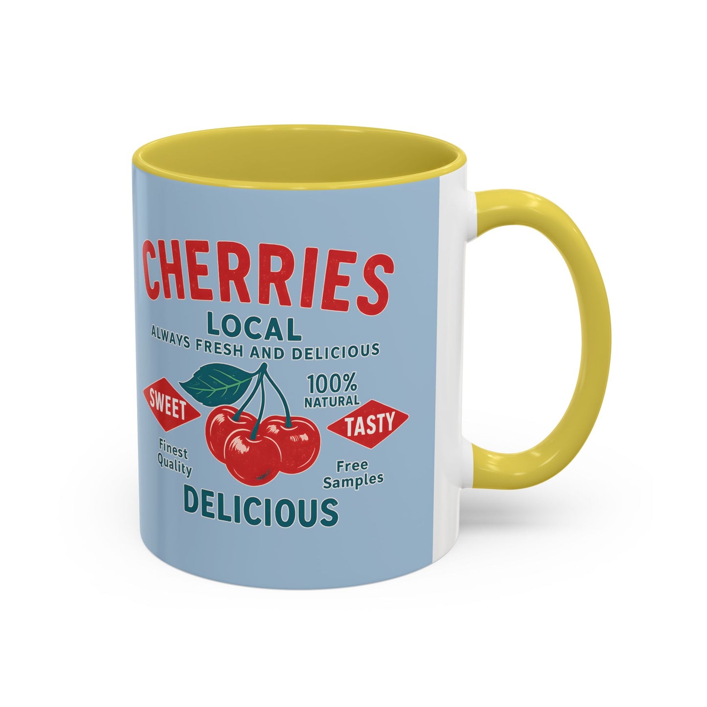 "Delicious Cherries", Colorful Mugs (11oz, 15oz) (Retro Sky)