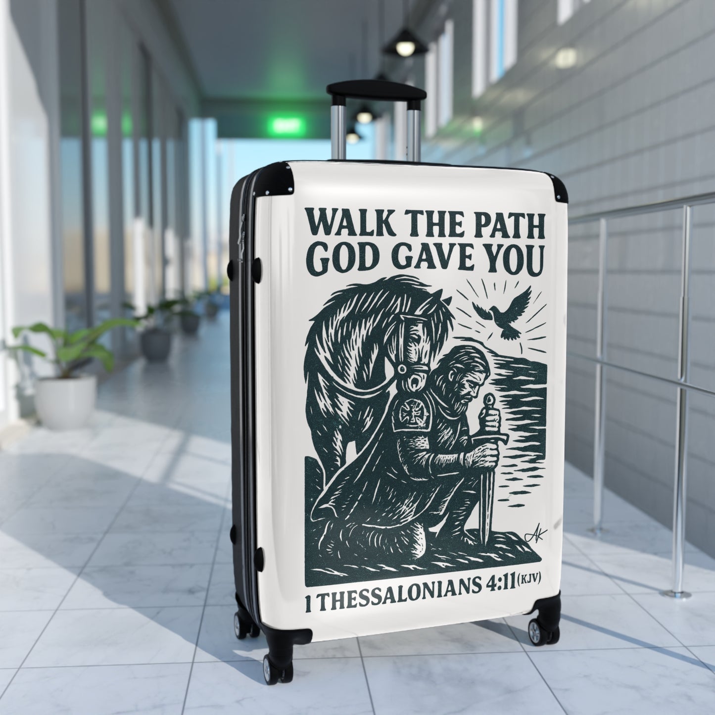 "1 Thessalonians 4:11 (KJV), Suitcases (Porcelain White)