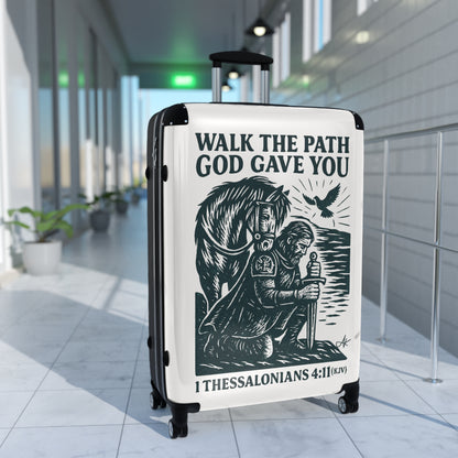 "1 Thessalonians 4:11 (KJV), Suitcases (Porcelain White)