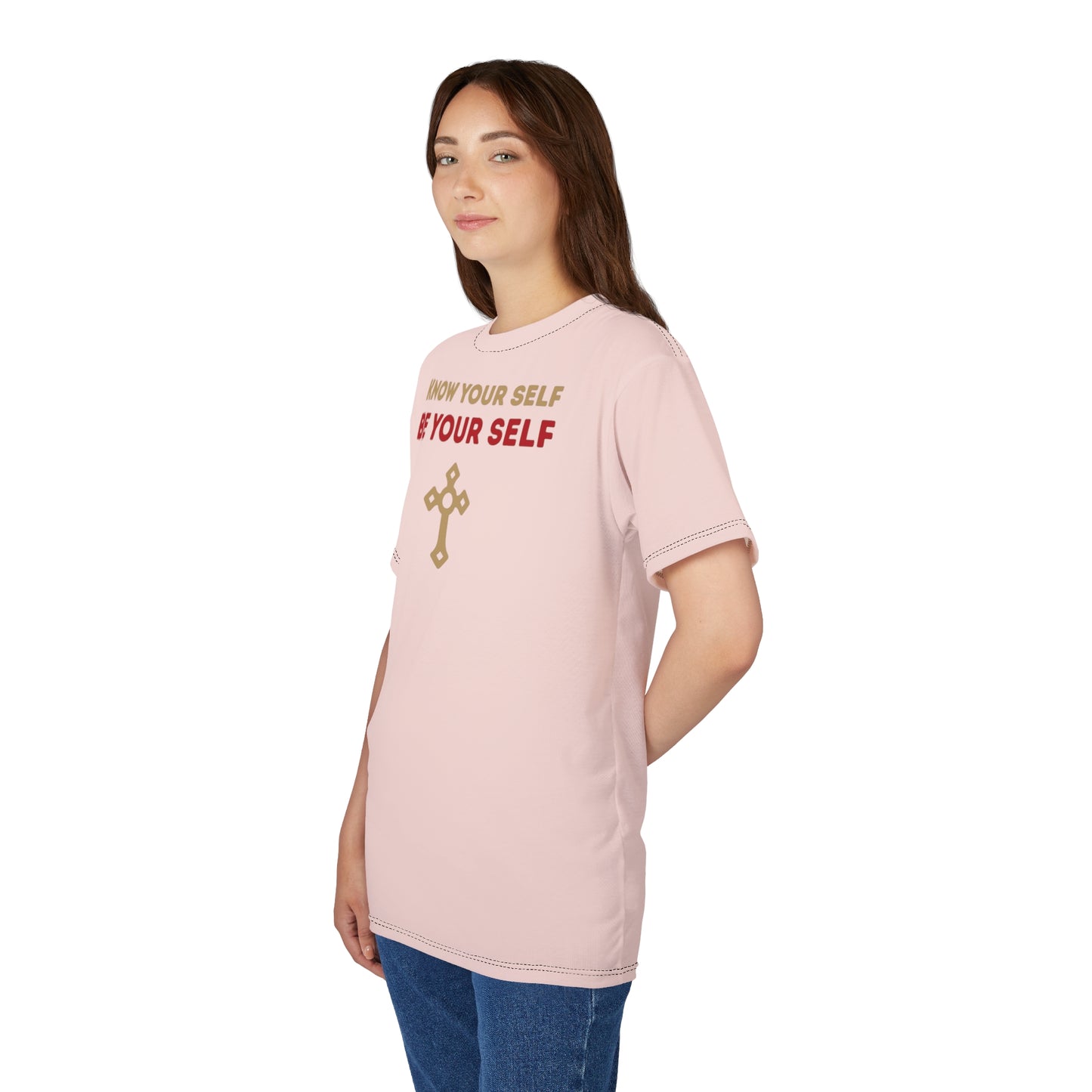 "Know Your Self", Unisex T-shirt (Antique Coral)