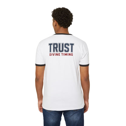 "Trust Divine Timing" #02, Unisex Cotton Ringer T-Shirt