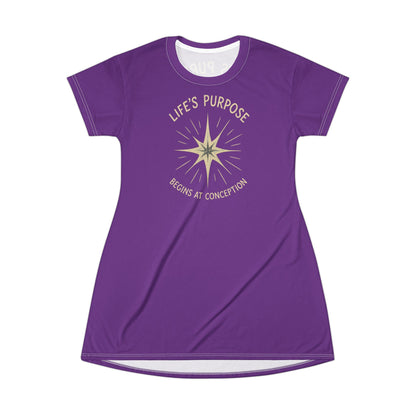 "Life's Purpose Begins at Conception #02", T-Shirt Dress (Vesper Violet)