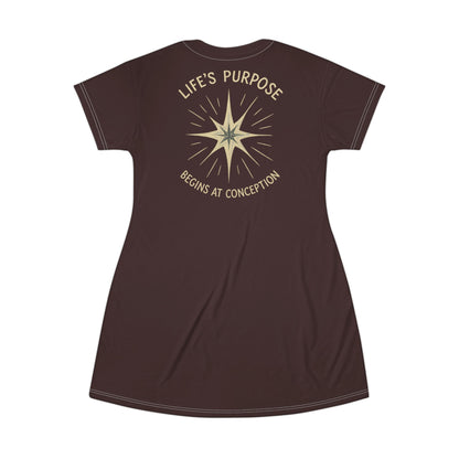 "Life's Purpose Begins at Conception #02", T-Shirt Dress (Irish Sienna)