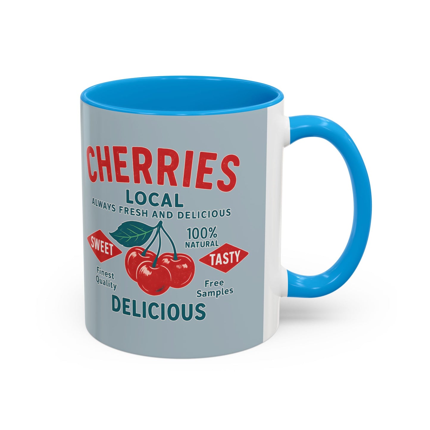 "Delicious Cherries", Colorful Mugs (11oz, 15oz) (Washed Silver-Blue)