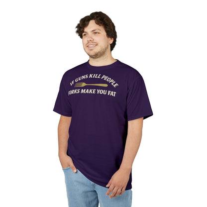 ''Forks Make You Fat", Unisex T-shirt (Academic Purple)