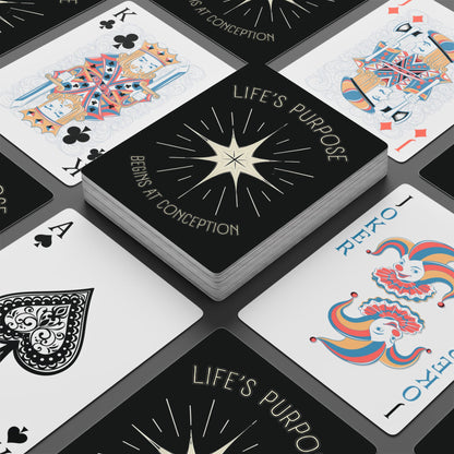 "Life's Purpose Begins at Conception", Christian Playing Cards (Void Black)