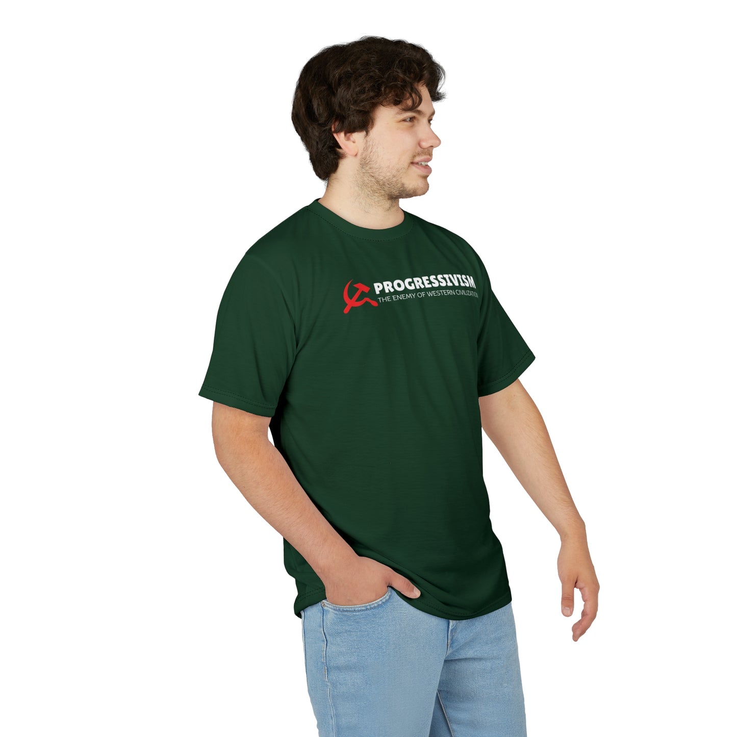 "Progressivism - Enemy of Western Civilization", Unisex Tee (Monsoon Green)