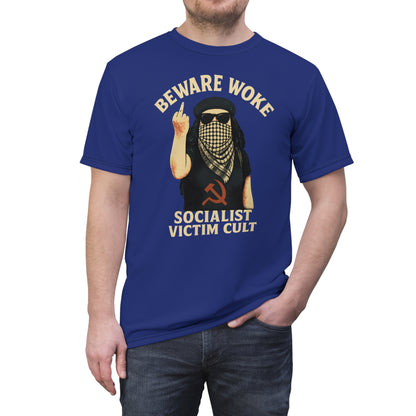 "Beware Woke - Voltaire", Wearable Art Unisex T-shirt (Twilight Blue)