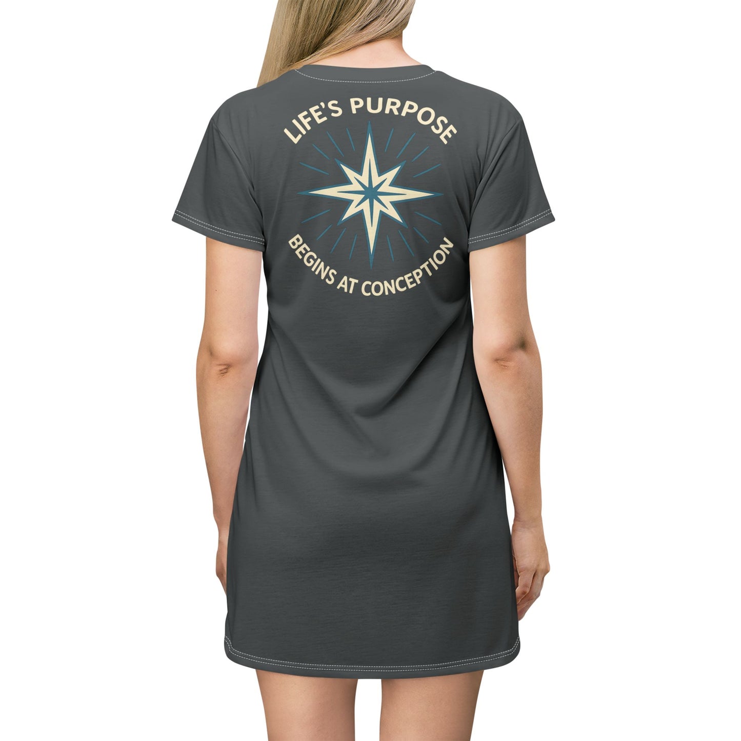 "Life's Purpose Begins at Conception #01", T-Shirt Dress (Mako Grey)