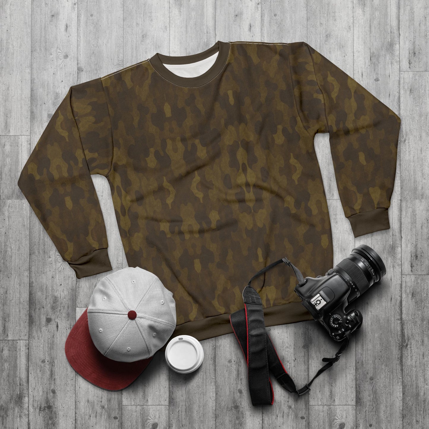 "Swamp Recon Camouflage", Unisex Sweatshirt (Bayou Bark Cuffs and Collar)