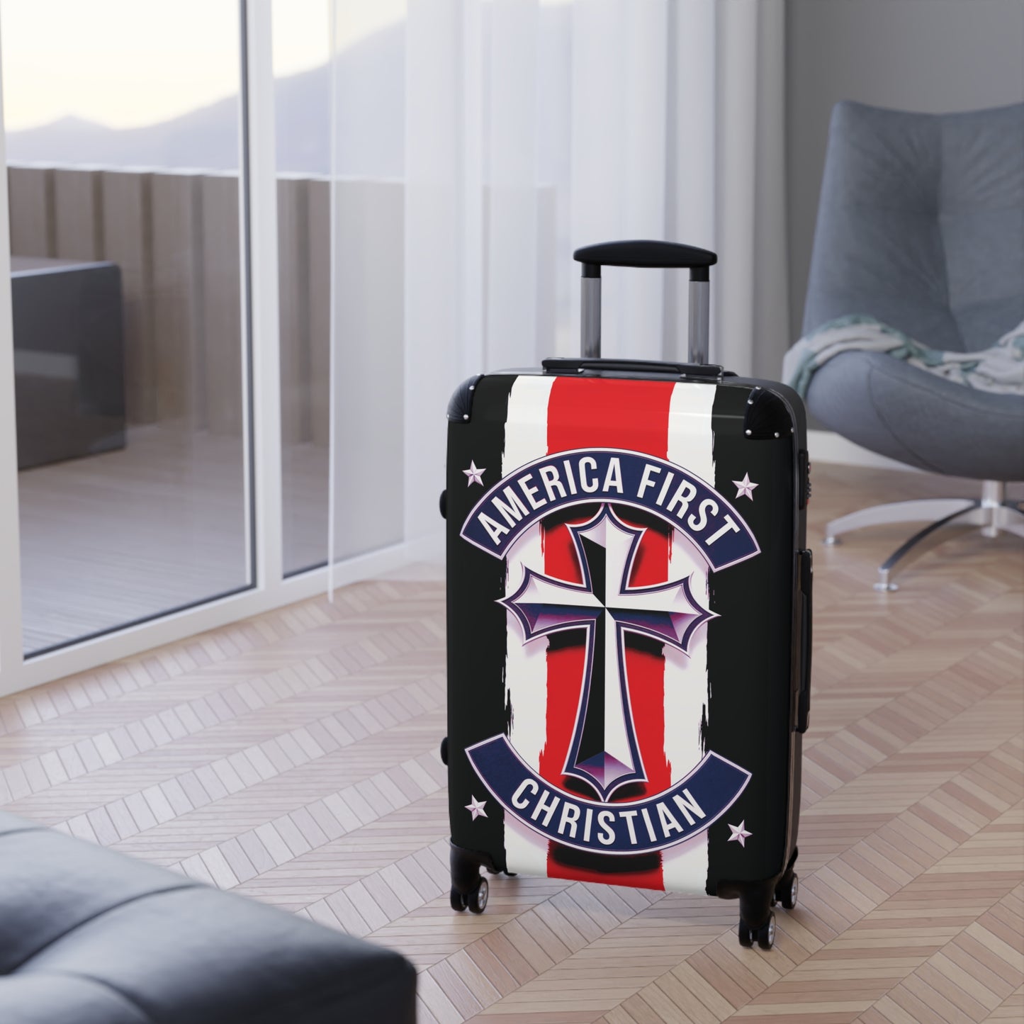"America First Christian" Wall Art #02 Suitcases (Moonless Black)
