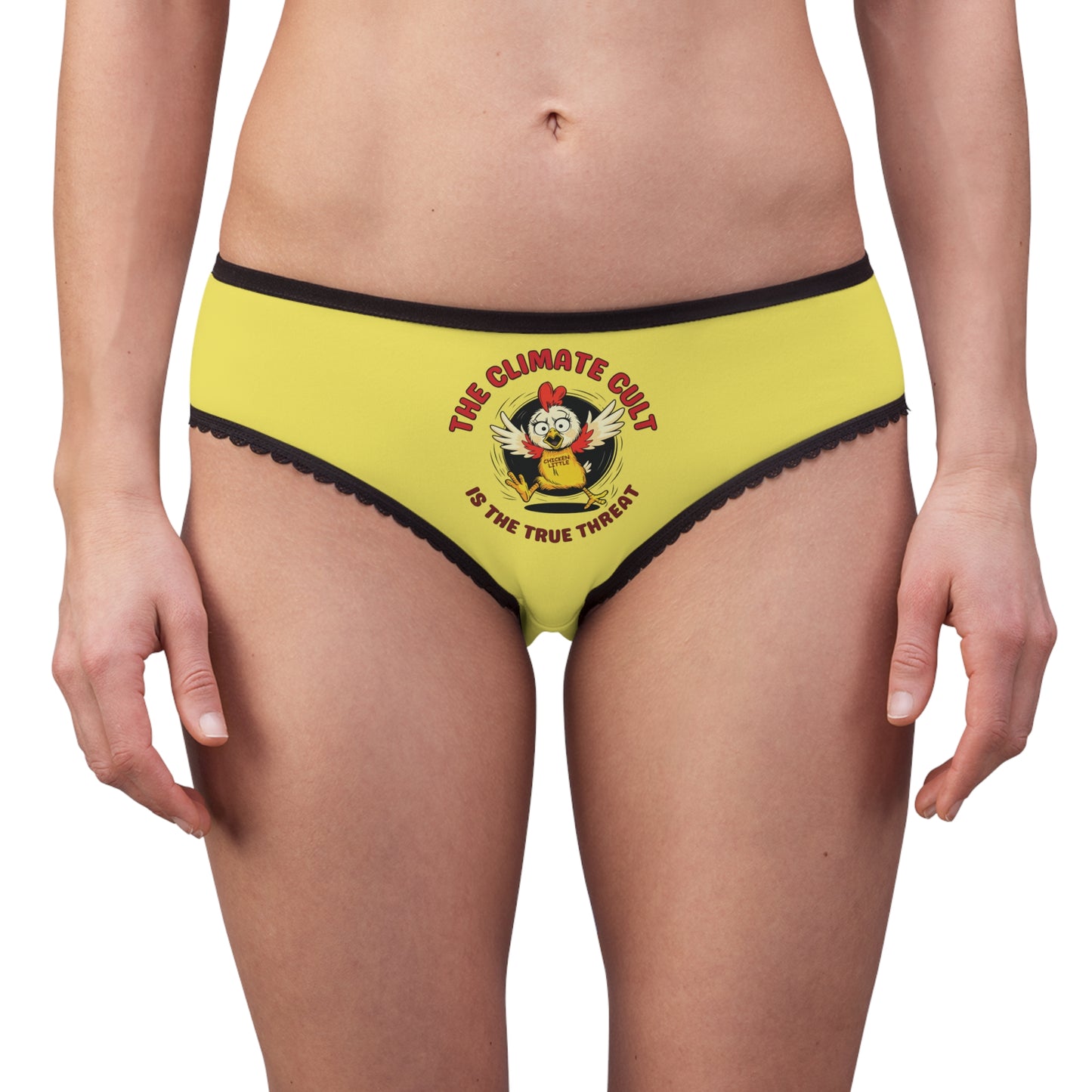 "The Climate Cult" (Chicken Little), Women's Briefs (Corn Yellow)