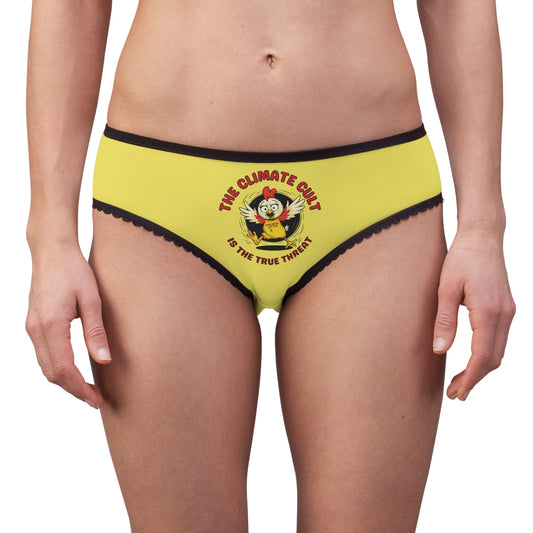 "The Climate Cult" (Chicken Little), Women's Briefs (Corn Yellow)