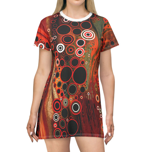 "Abstract #08", Wearable Fine Art T-Shirt Dress (Porcelain White Collar)