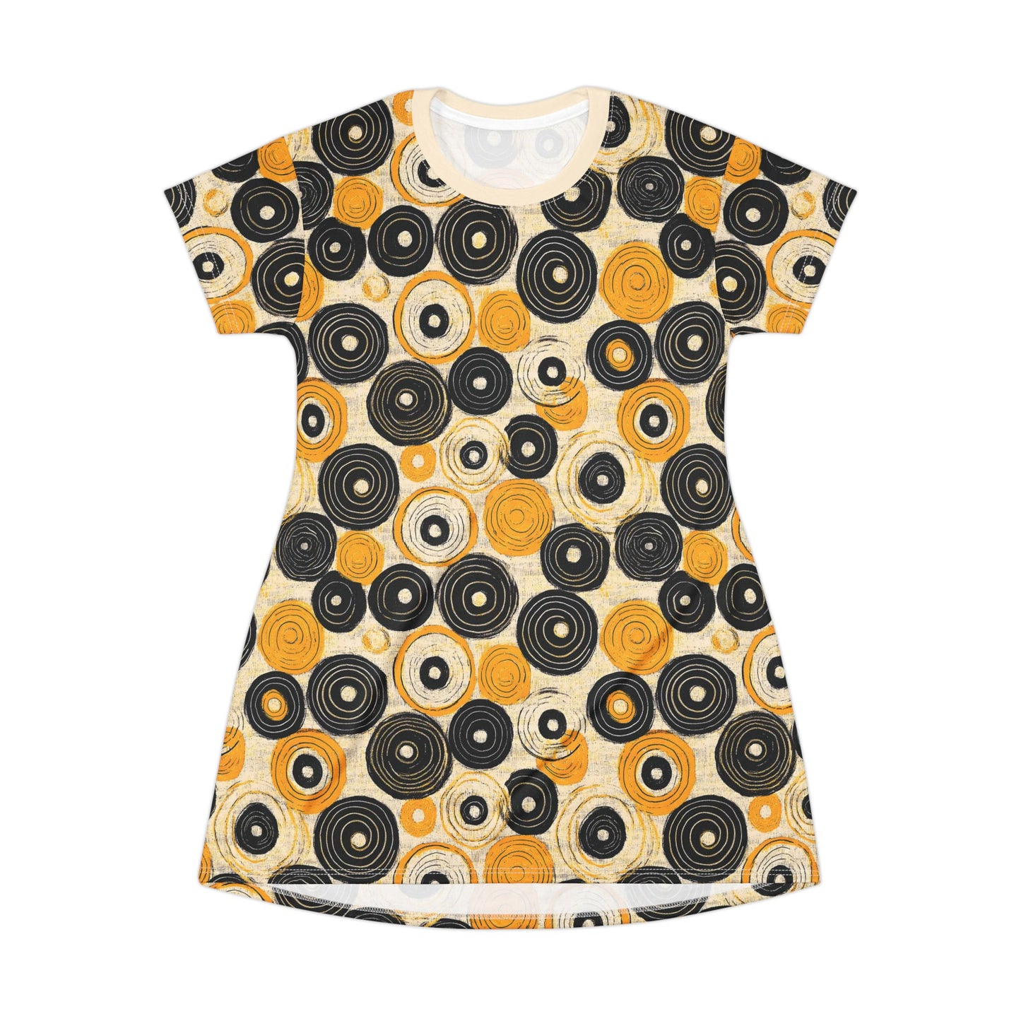 "Old 45's", Wearable Pattern Art T-Shirt Dress (Dough White Collar)