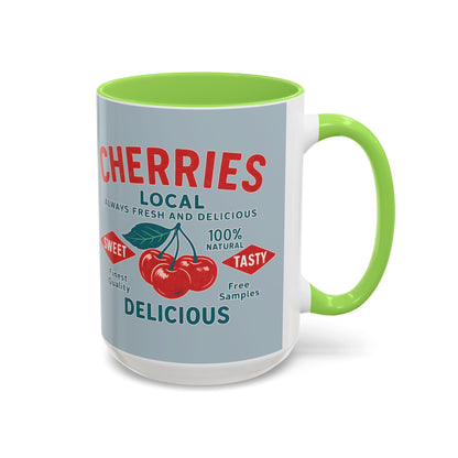 "Delicious Cherries", Colorful Mugs (11oz, 15oz) (Washed Silver-Blue)