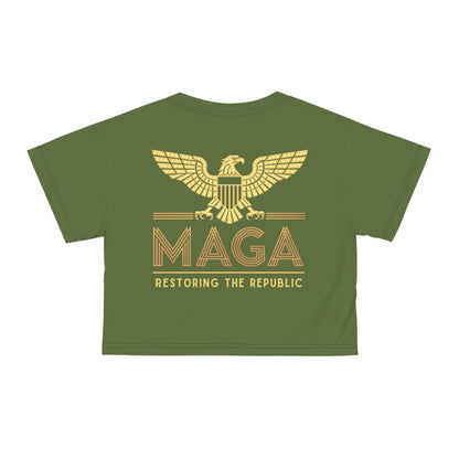 "MAGA - Restoring the Republic", Crop Tee (Kangaroo-Bush Green)