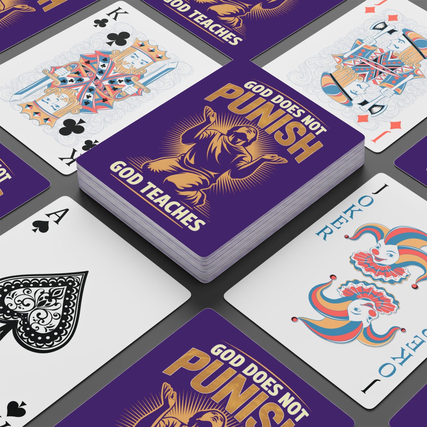 "God Does Not Punish - God Teaches" #02, Christian Playing Cards (Deep Purple)