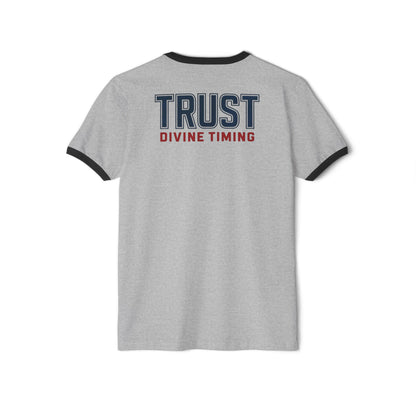 "Trust Divine Timing" #02, Unisex Cotton Ringer T-Shirt