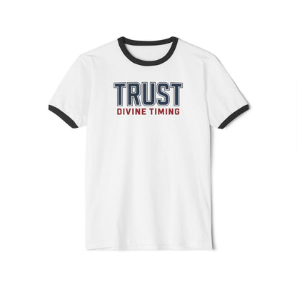 "Trust Divine Timing" #02, Unisex Cotton Ringer T-Shirt