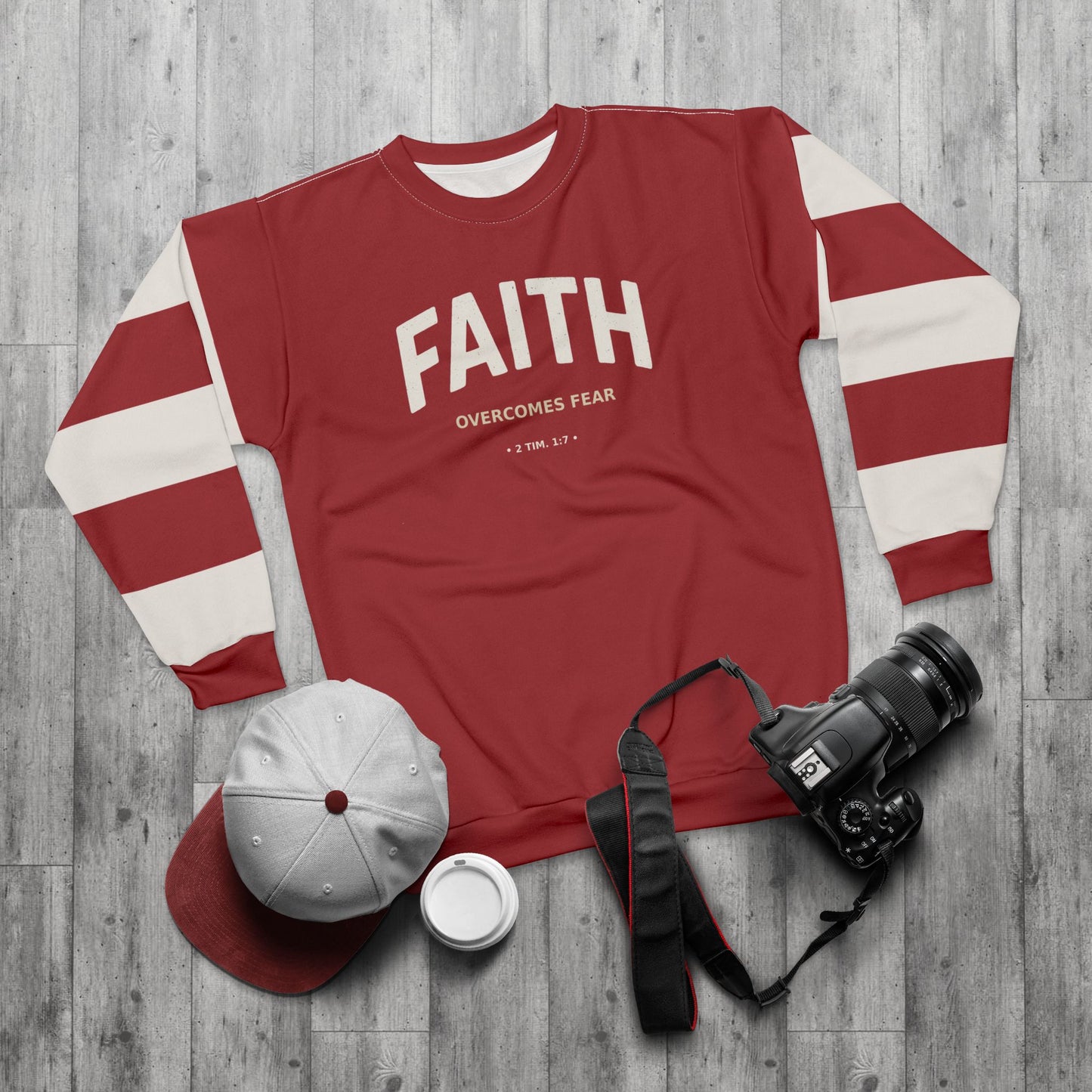 "Faith Overcomes Fear", Unisex Sweatshirt (Cherry Red)