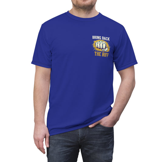 "Bring Back The Biff", Unisex T-shirt (Cobalt Ore Blue)