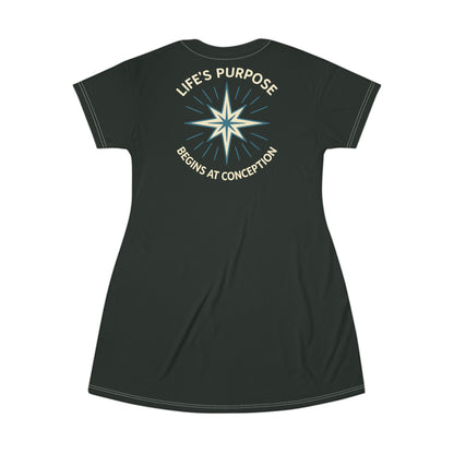 "Life's Purpose Begins at Conception #01", T-Shirt Dress (Jedi Night) 071C10