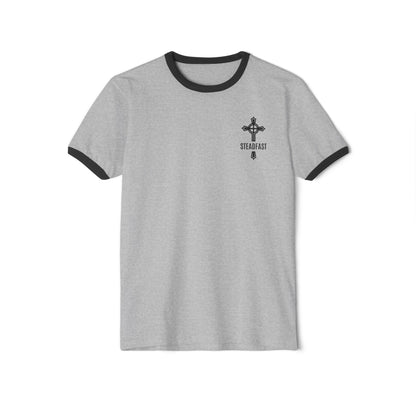 "Steadfast Cross", Unisex Cotton Ringer T-Shirt