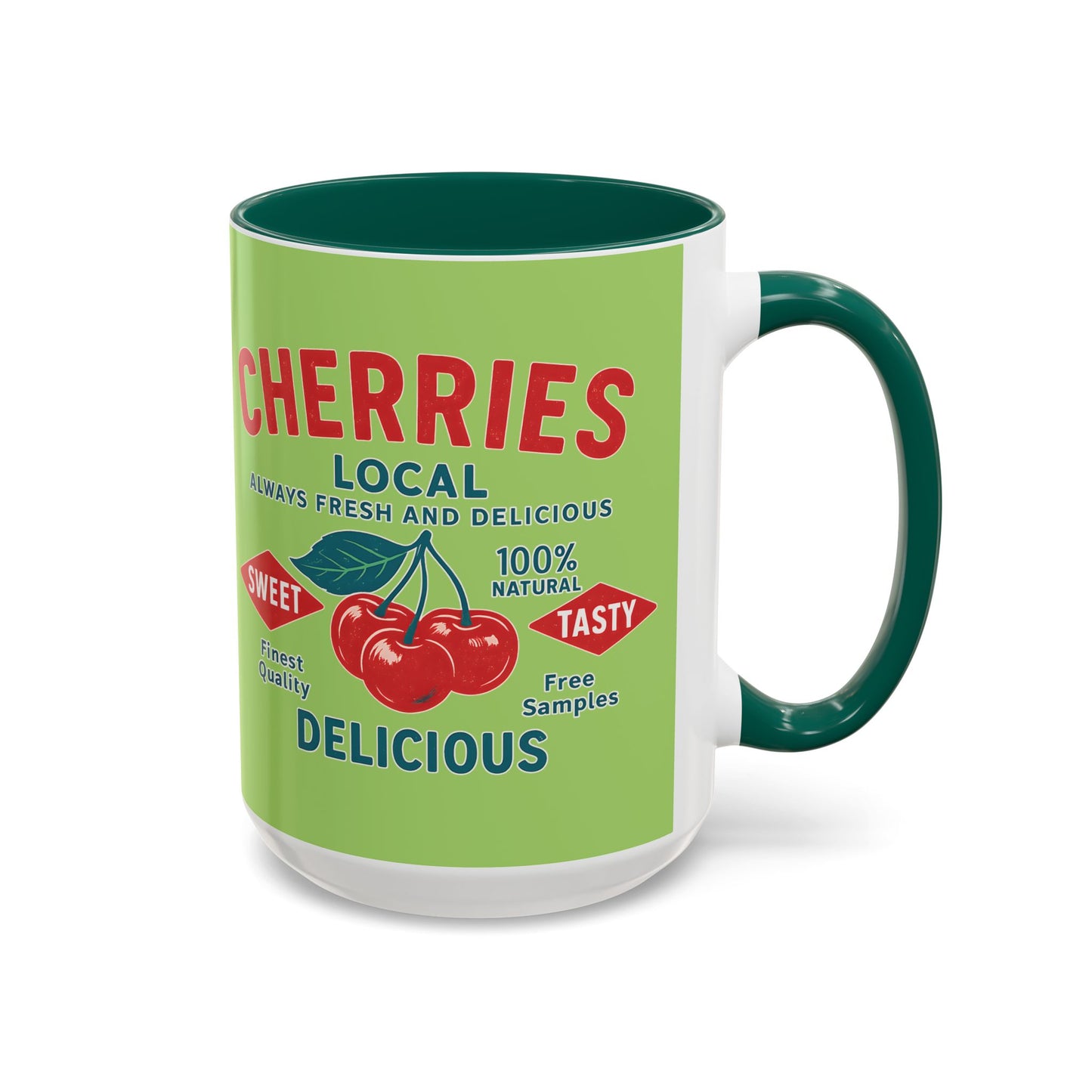 "Delicious Cherries", Colorful Mugs (11oz, 15oz) (Orchard Lime)