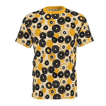 "Old 45's", Wearable Pattern Art Unisex Tee (Cyber Yellow Collar)