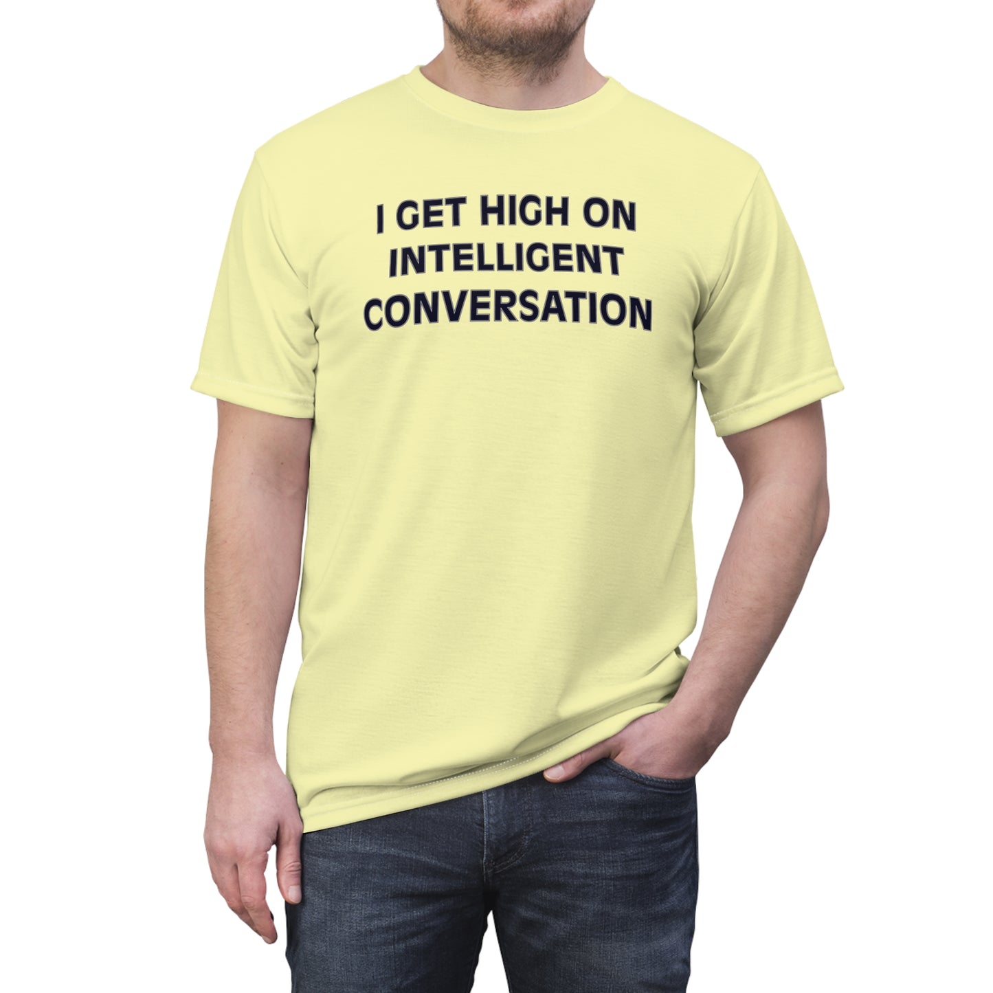 "Intelligent Conversation", Unisex T-shirt (Lamenters Yellow)