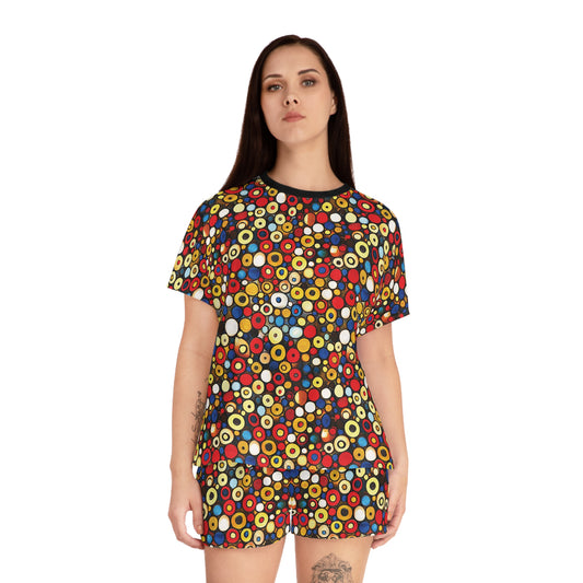 "Bits and Bobs", Fine Art Women's Short Pajama Set (Black Collar)