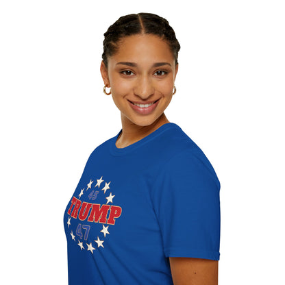 "Trump 45-47 Circle of Stars", Unisex Softstyle T-Shirt