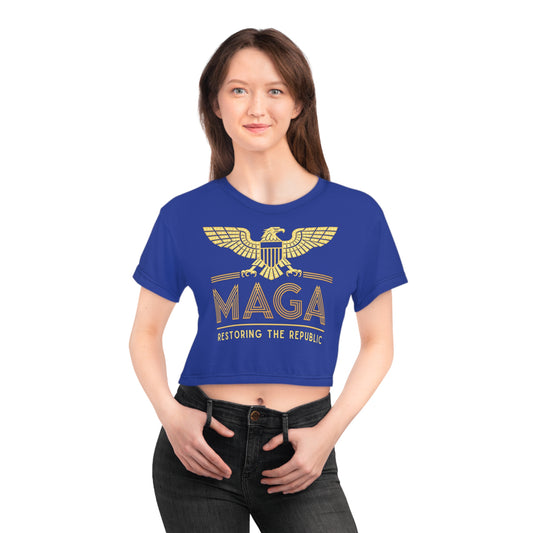 "MAGA - Restoring the Republic", Crop Tee (Patriot Blue)