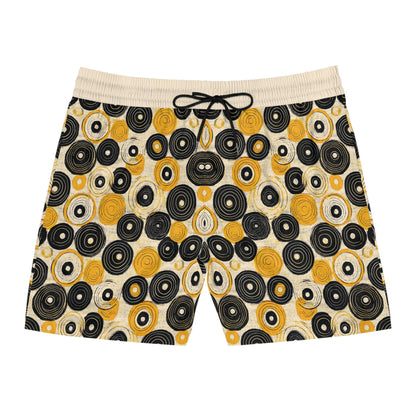 "Old 45's", Men's Mid-Length Swim Shorts (Dough White Cuffs)