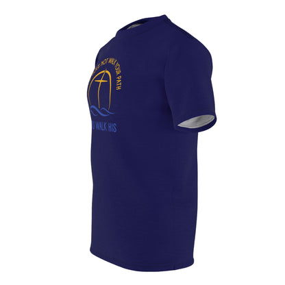 "God Does Not Walk Your Path", Unisex T-shirt (Obsidian Blue)