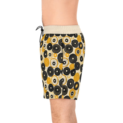 "Old 45's", Men's Mid-Length Swim Shorts (Dough White Cuffs)