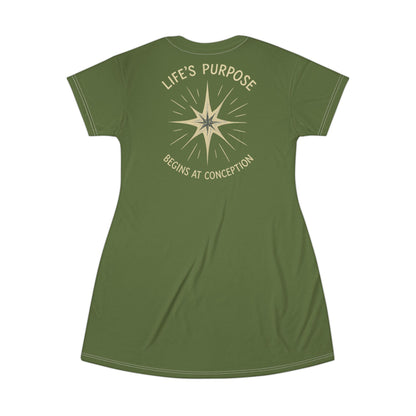 "Life's Purpose Begins at Conception #02", T-Shirt Dress (Kangaroo-Bush)