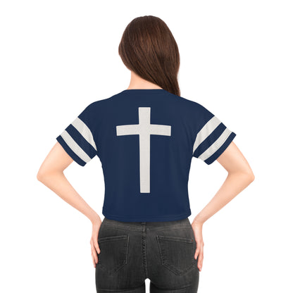 "Faith Overcomes Fear", Crop Tee (Cambridge Blue)