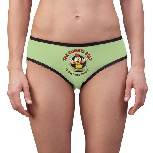 "The Climate Cult" (Chicken Little), Women's Briefs (Menthol Green)
