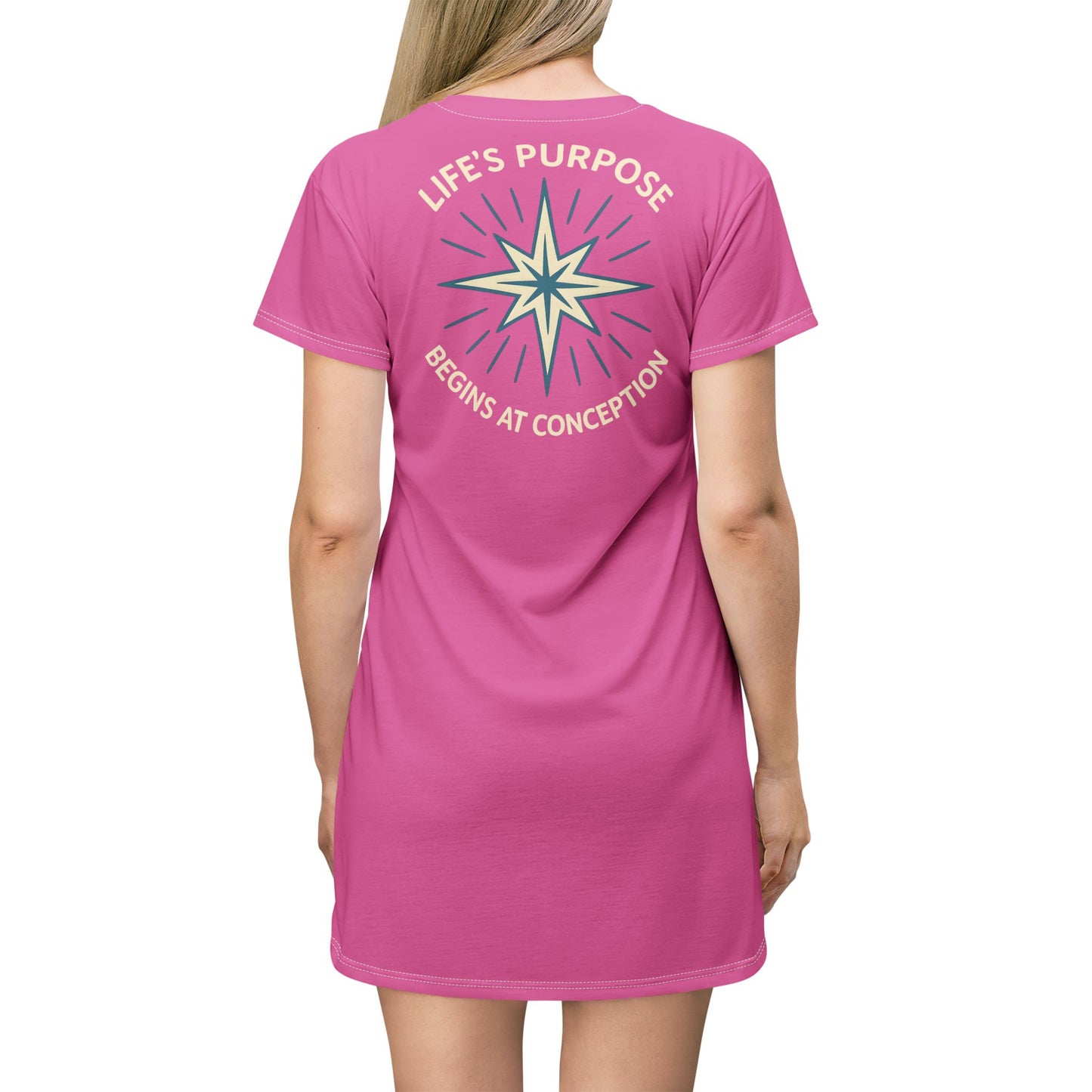 "Life's Purpose Begins at Conception #01", T-Shirt Dress (Rosy Pink)