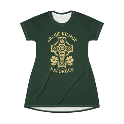 "Archie Kilmor Cross - Reforged" #01, Wearable Fine Art T-Shirt Dress (Monsoon Green)