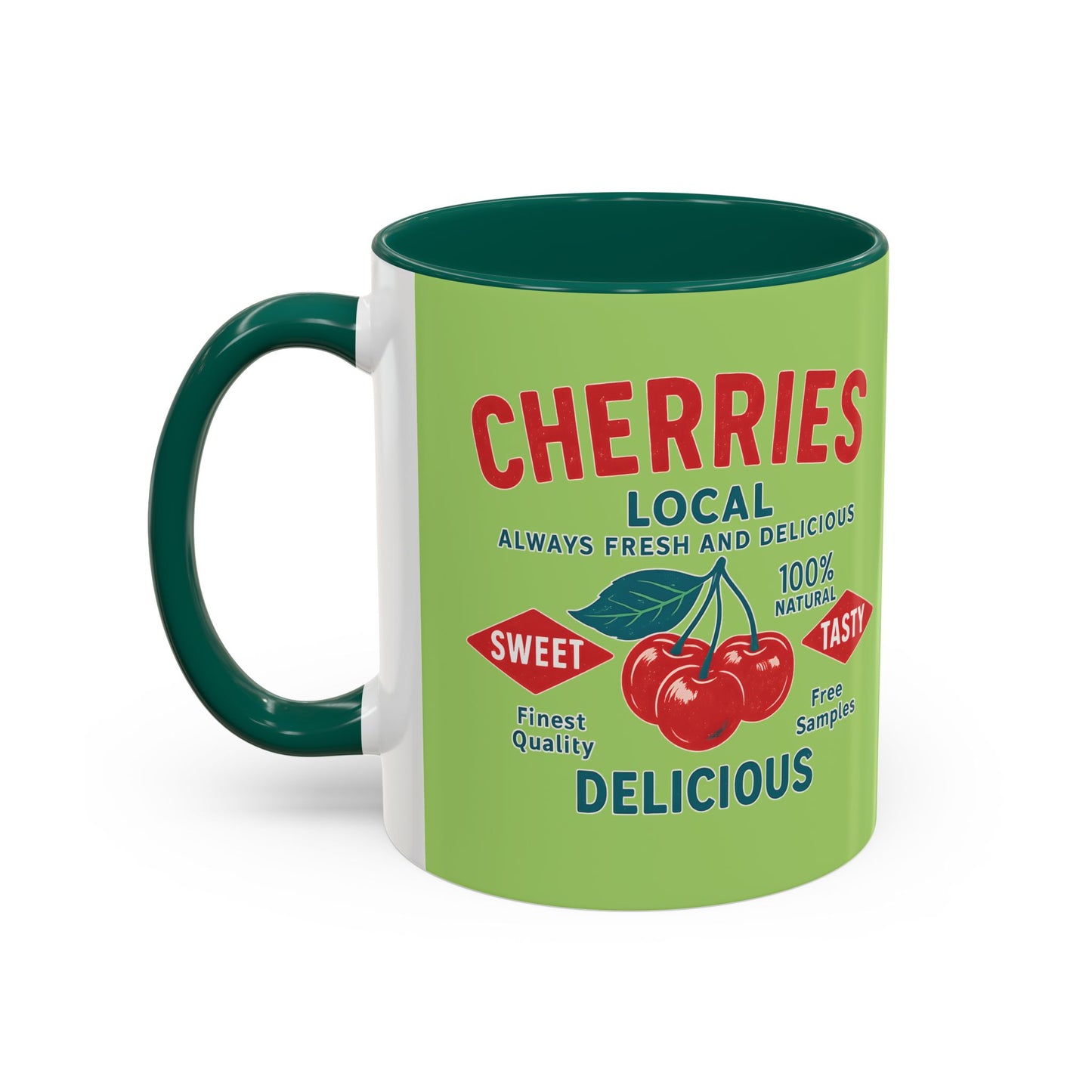 "Delicious Cherries", Colorful Mugs (11oz, 15oz) (Orchard Lime)