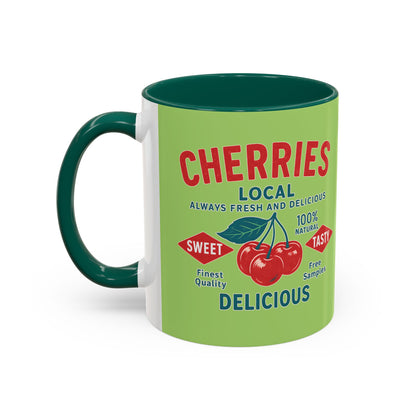 "Delicious Cherries", Colorful Mugs (11oz, 15oz) (Orchard Lime)