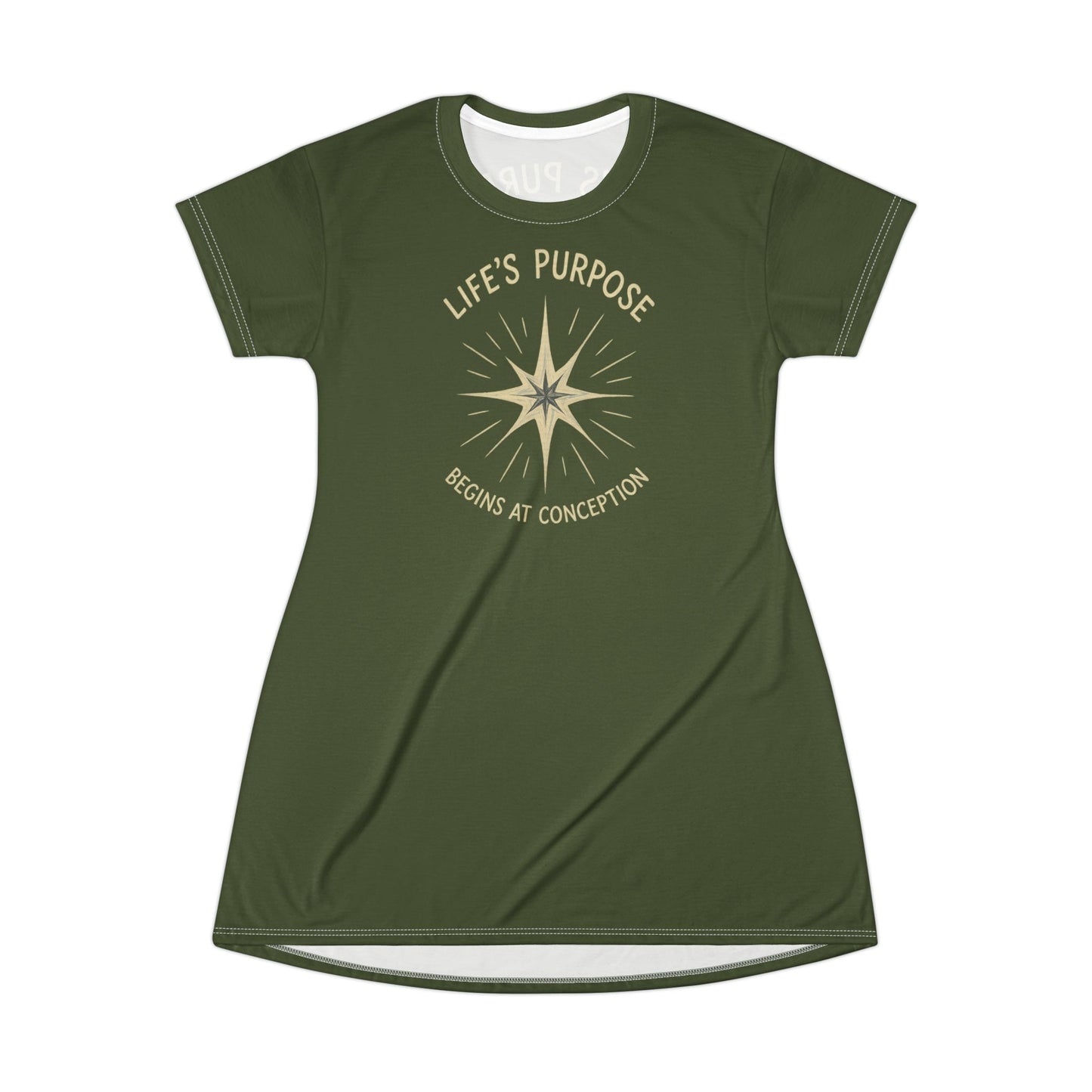 "Life's Purpose Begins at Conception #02", T-Shirt Dress (Deep Canopy Green)